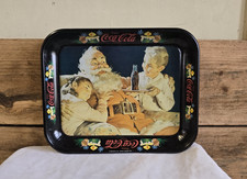 Old Vintage Rustic 1981 Coca Cola Coke Litho Tin Metal Serving Tray Santa Claus