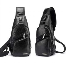 Black Chest Crossbody Bag Sling Backpack for Men with USB Charge Port Premium