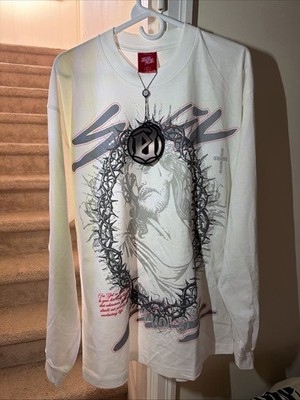Evil Vice Jesus And Cross Long Sleeve White Tee Size Large red Tag