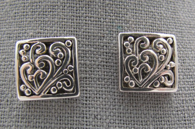 Sterling Silver Brighton .25'' Square Filigree Heart Earrings