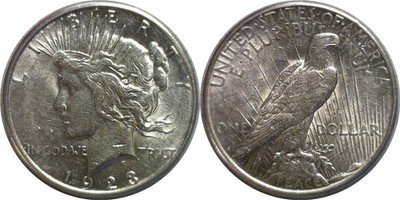 1923-S $1 Silver Peace Dollar AU Details Damaged