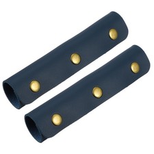 2 Pcs Leather Luggage Handle Wraps Fine Texture Bronze Buckle, Dark Blue