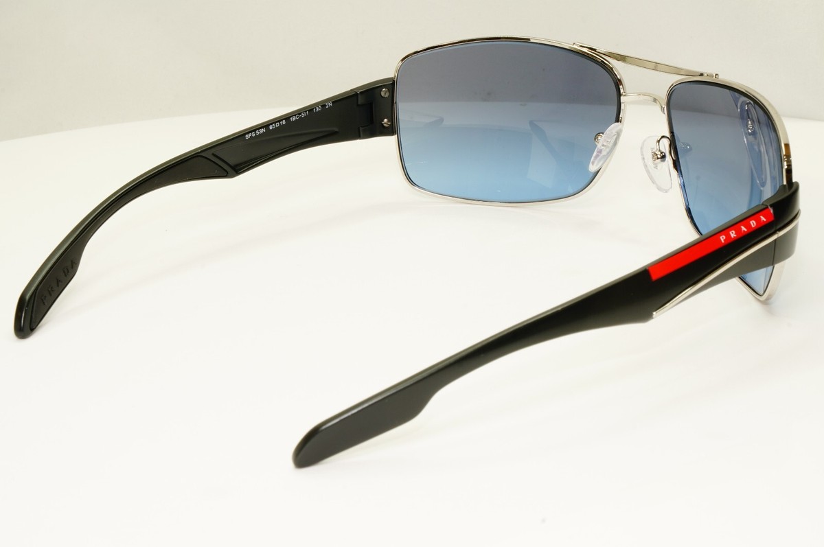 Prada Blue Black Sunglasses Silver Metal Gradient SPS 53N 1BC-5I1