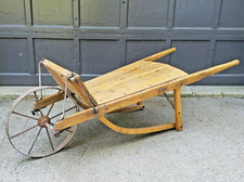 Antique Wood Wheelbarrow Cart W Iron Wheel Country Farm Garden Primitive