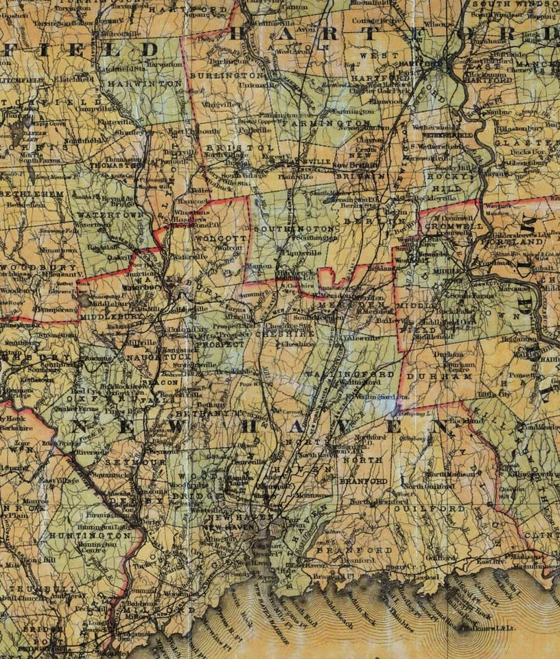 1891 Colton Rollup Map of Connecticut County Townships New Haven Hartford Mystic - Imagem 4 de 4