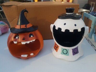 Große TK Maxx Halloween Keramik Harz Geist & Kürbis BOO Süßigkeiten breite Öffnung Schüssel