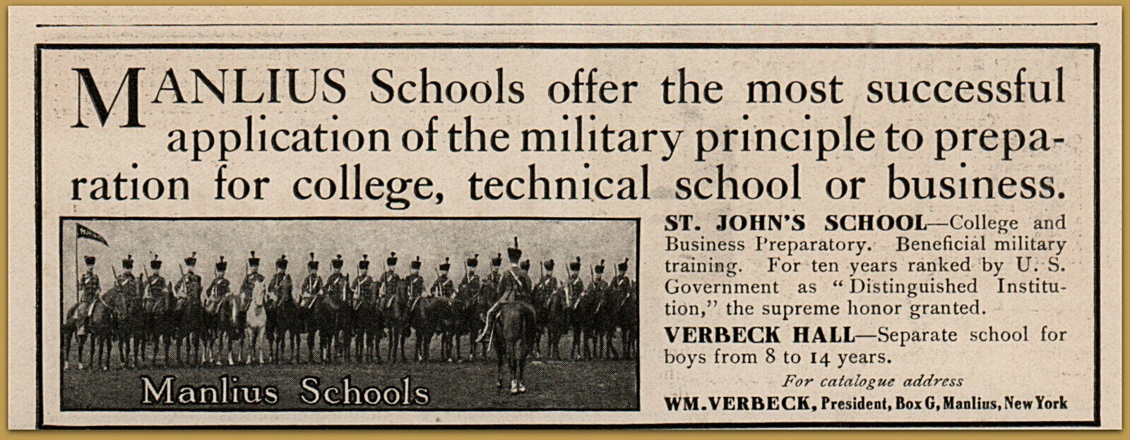 1914 Manlius Schools St John's Verbeck Hall Military Print Ad eBay
