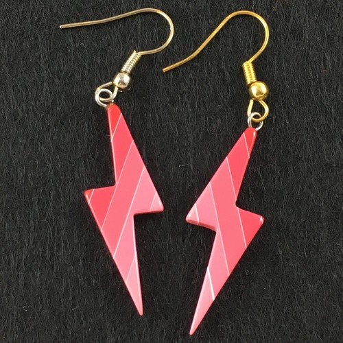 Lightning Bolt Pink Striped Plastic Acrylic Resin Drop Dangle Pierced Earrings - Picture 14 of 15