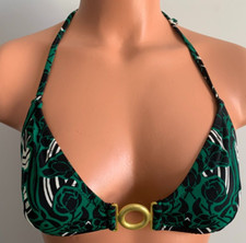 J. Crew Green Floral Triangle Bikini Top NWOTs Medium M Gold O ring in front