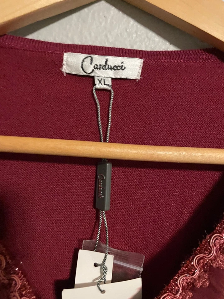 Cárdigan vintage Carducci para mujer talla XL granate bordado piel sintética Y2K nuevo con etiquetas Foto 2 de 4