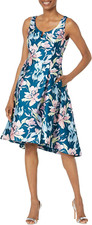$179 Adrianna Papell Blue Floral Taffeta Mikado High Low Dress 6 NEW A525