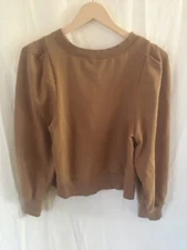 Grade & Gather Beige Balloon Puffy Sleeve Cropped Top Sweatshirt Sweater Small