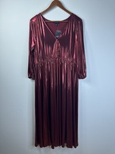 Torrid Red Liquid Knit Tea Length Dress 3/4 Sleeve V-neck Shiny Size 0