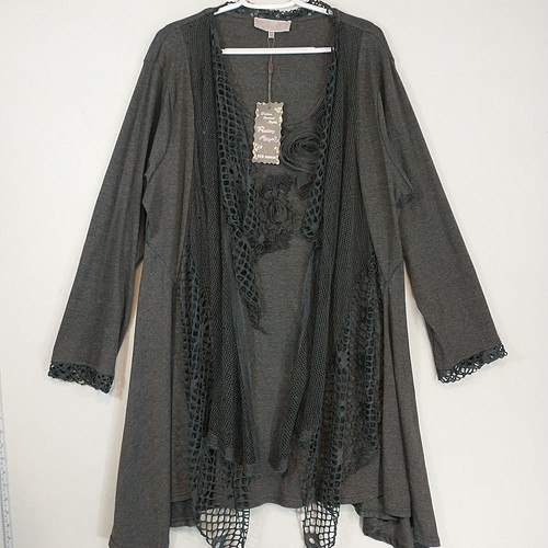 Women's Long Sleeve Layered Tunic Top Pretty Angel Charcoal Grey Size XXXL 3XL
