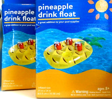 Pineapple Drink Float Holder 4 Drinks Pool Inflatable 25x14  Age 8 Sun Lot of 2