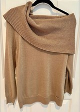 Michael Kors Tan Gold Lured Off Shoulder Cowl Neck Sweater