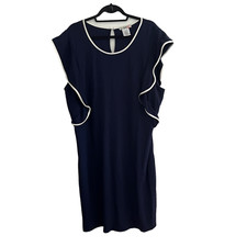 Love Squared Dress Size 3X Navy Blue Sleeveless White Ruffle Trim Keyhole Back