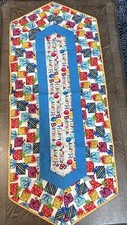 Handcrafted-Quilted Table Runner-Happy Birthday-Balloons MultiColor - NEW 2024