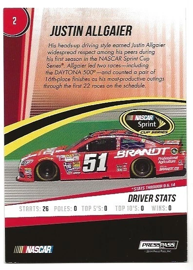 Justin Allgaier 2015 Press Pass Cup Chase Blue /25 - Image 2 of 2