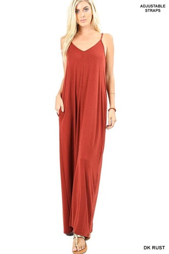 Zenana V-Neck Cami Maxi Dress with Side Pockets