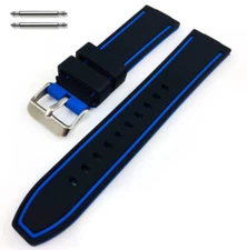 Black & Blue Double Side Rubber Silicone Replacement Watch Band Strap #4062