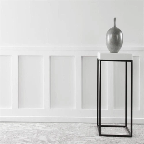 Uttermost Gambia Modern Marble and Steel Plant Stand in Aged Black - Picture 2 of 8