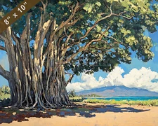 Maui with Lahaina Banyan Tree oil painting 8x10 Print