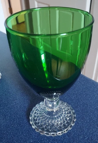 4 Vintage ANCHOR HOCKING Bubble Foot Forest Green 5.5" Stemware/Goblets