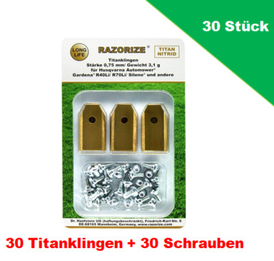 30x Premium Titan Ersatz-Messer Klingen Mähroboter RAZORIZE I Husqvarna Gardena