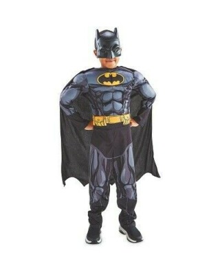 Jungen Batman Kostüm Kinder Gepolstert DC Comics Superheld Kostüm Outfit Neu