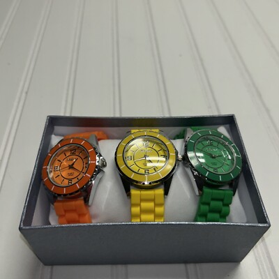 Womens Milano Wrist Watch Set Of 3 NEW Orange-Yellow-Green*