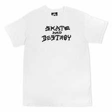 Thrasher Magazine SKATE AND DESTROY LOGO Skateboard T Shirt WHITE