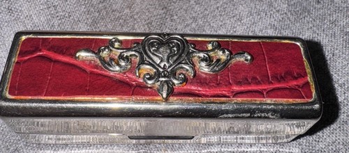 Silverplate With Moc Croc Top Lipstick Case W/ Mirror, Beautifully detailed - Picture 2 of 9