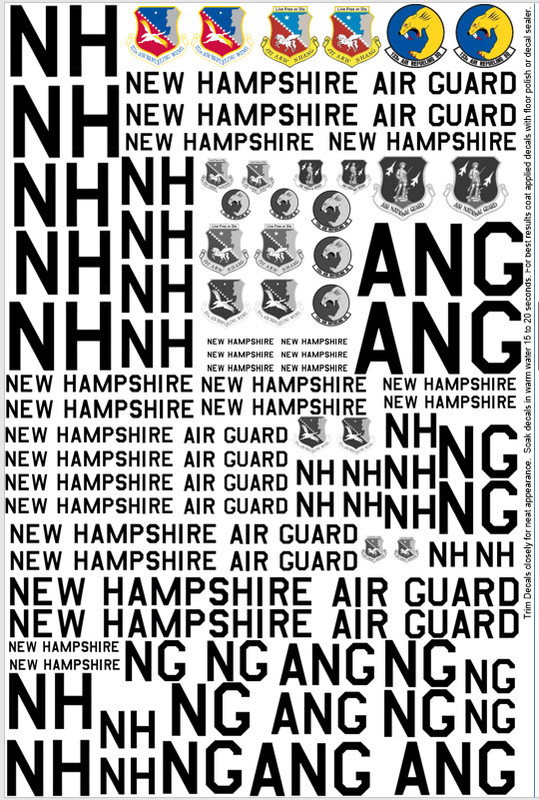 New Hampshire Air Guard Decals 1/32 1/48 1/72 A-7 KC-135 T-6 F-86 F-94 P-51 ANG