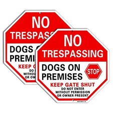 2 Pack No Trespassing Dog On Premises Sign, Keep Gate Shut Sign, 10 x 10 inch...