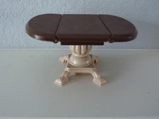 Vtg Fisher Price Loving Family Dining Room Table Oval Brown w/Drop Leaf Sides