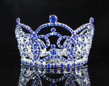 MINI ROYAL BLUE AUSTRIAN RHINESTONE FULL HAIR CROWN TIARA PARTY BRIDAL M1371BLUE