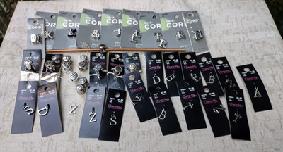 Wholesale Assorted 40-Pack Initial Letter Charms on Cord with Large Holes