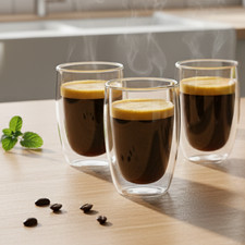 Set 6 Double Wall Glass Coffee Mugs Borosilicate Insulated Clear Esspresso Cups