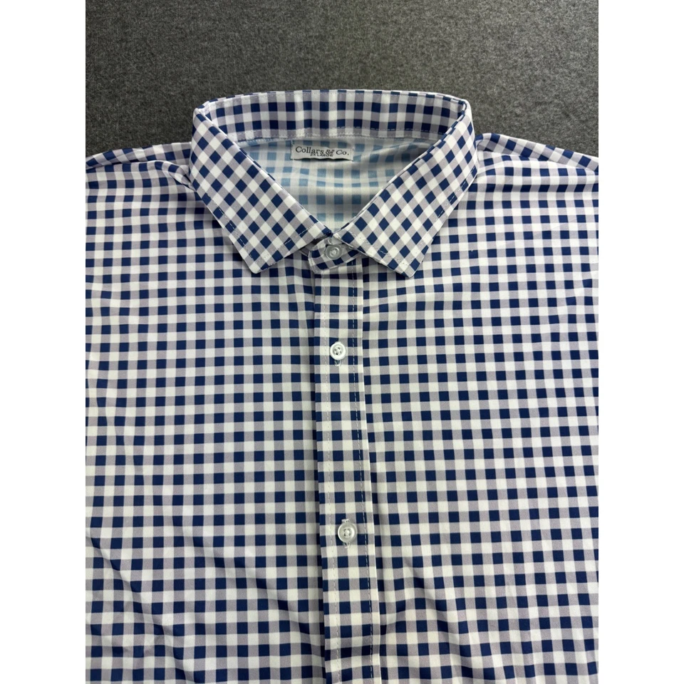 Collars & Co. Mens Sz 2X Large Gingham Check Performance Dress Shirt Navy White - Image 2 of 4