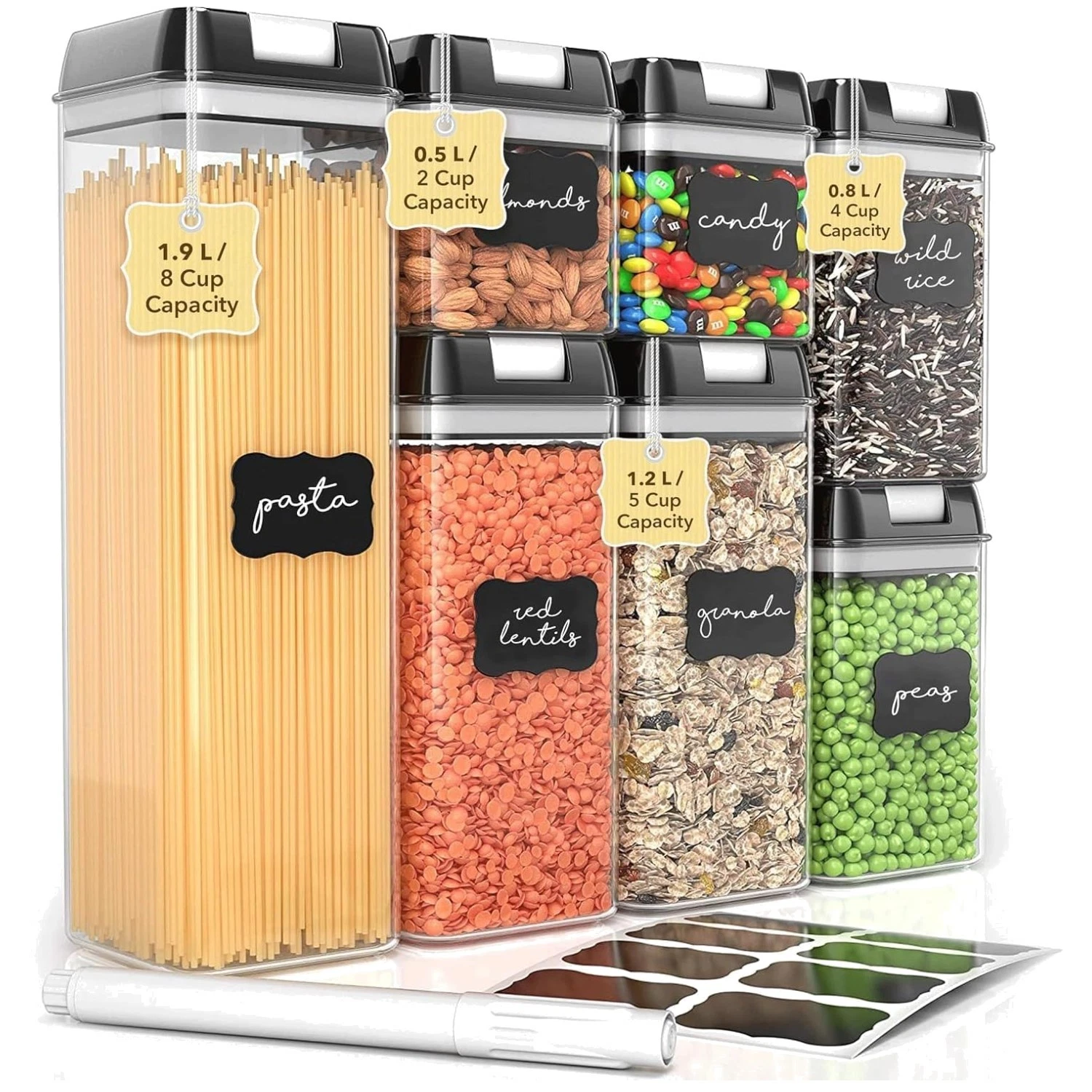 Airtight Food Storage Containers Set - 7pc Clear Plastic