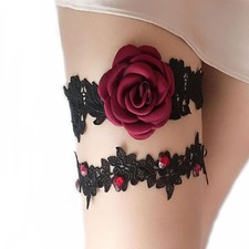 Womens Wedding Garter for Bride Lace Leg Garter Belt with Flower Floral black...