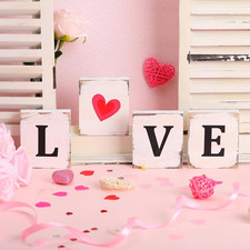 4 Pcs Valentine'S Day Love Wooden Blocks Romantic Heart Love Wooden Signs Valent