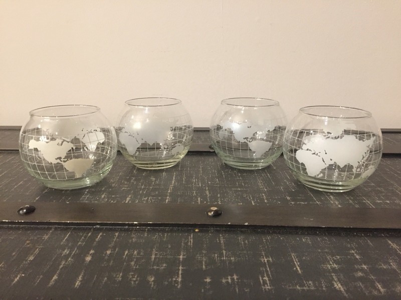 Nestle Nescafe Vintage World Map Glass Floating Candle Bowl Set Of 4
