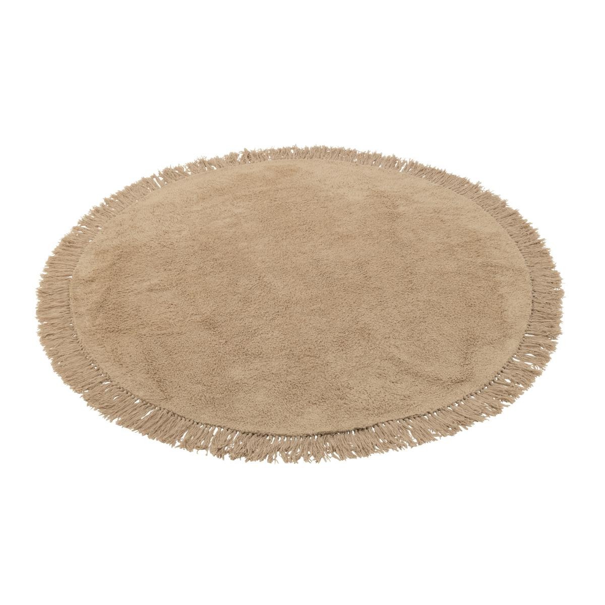 Tapis rond à franges Bohemia 150cm beige foncé en coton