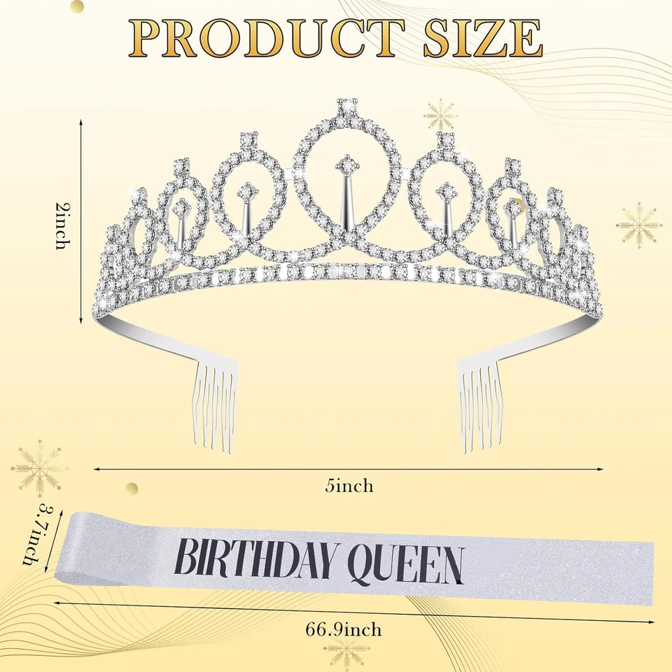 11 peças faixa de esquadrão de aniversário feminina faixa de esquadrão com tiara de strass prata Bla - Imagem 3 de 4