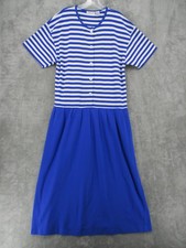Vintage Talbots Dress Large Striped Button Front Nautical Maxi Pockets Stretch