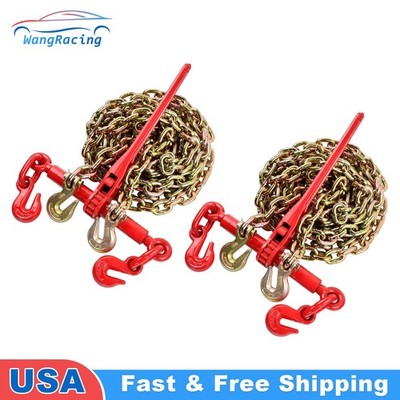 2Pack 20Ft G70 Ratchet Chain Load Binder Kit w/ Hooks For 5/16 to 3/8'' Chain