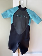 O Neill Reactor II Wetsuit: Youth Size 8, 2mm, Back Zip, Black And Teal
