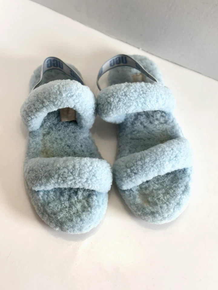 Ugg Oh Yeah Women's Slides Sheepskin Slipper Strap Sandals Light Blue Size 7.5 - Image 4 of 4